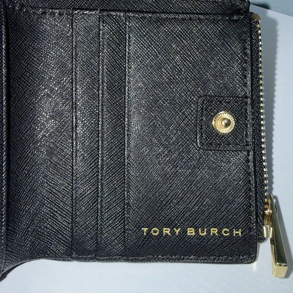 Tory Burch Black Textured Wallet with Gold Emblem - Picture 4 of 6